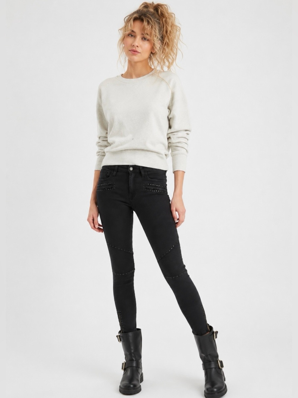 NWT Etienne Marcel Moto Studded Skinny Ankle Jeans